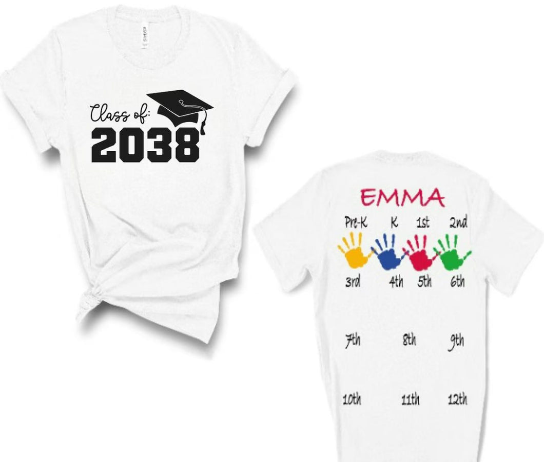 Class of 2038 handprint shirt (Year and name can be modified, see description for instructions)