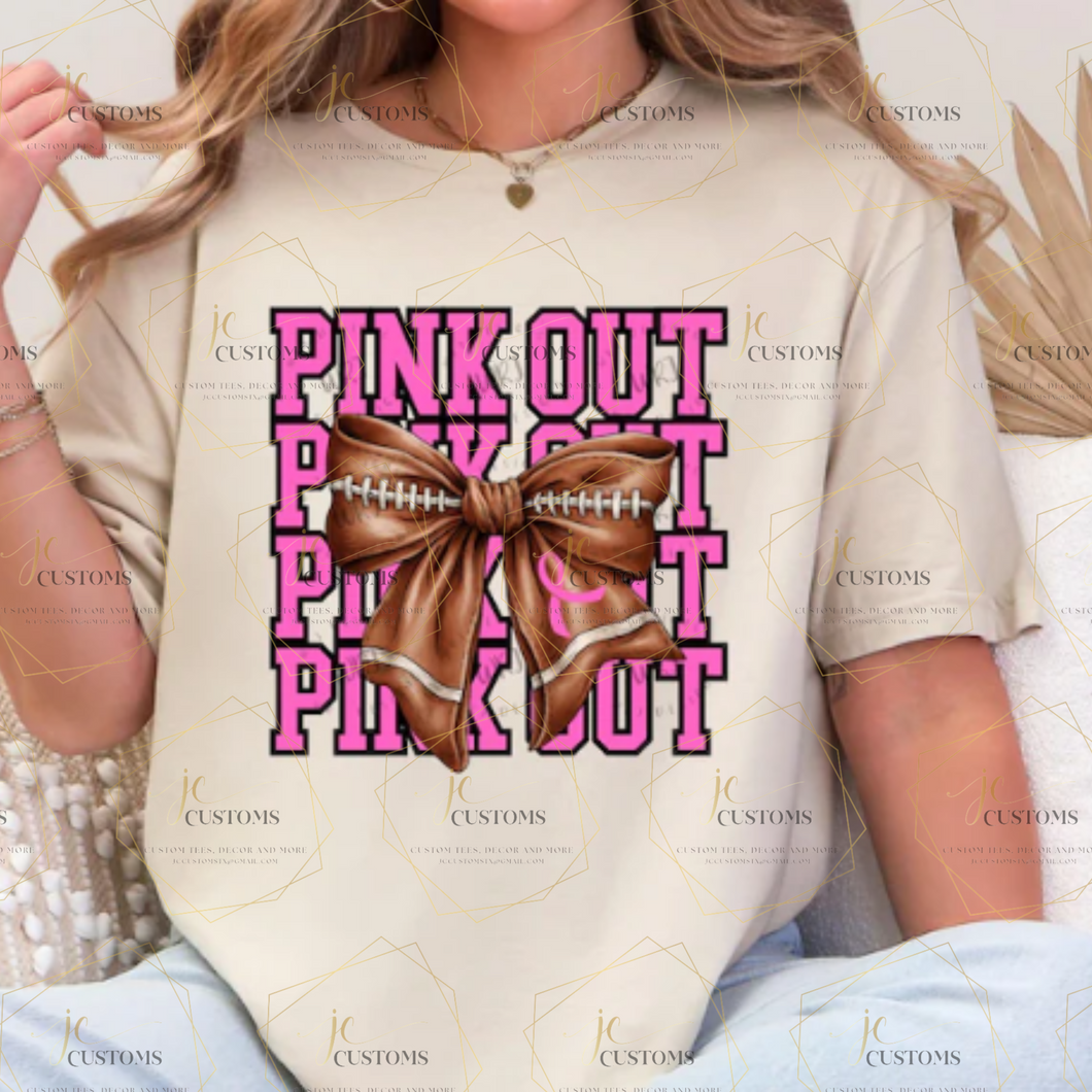 Pink Out Football Brown Bow
